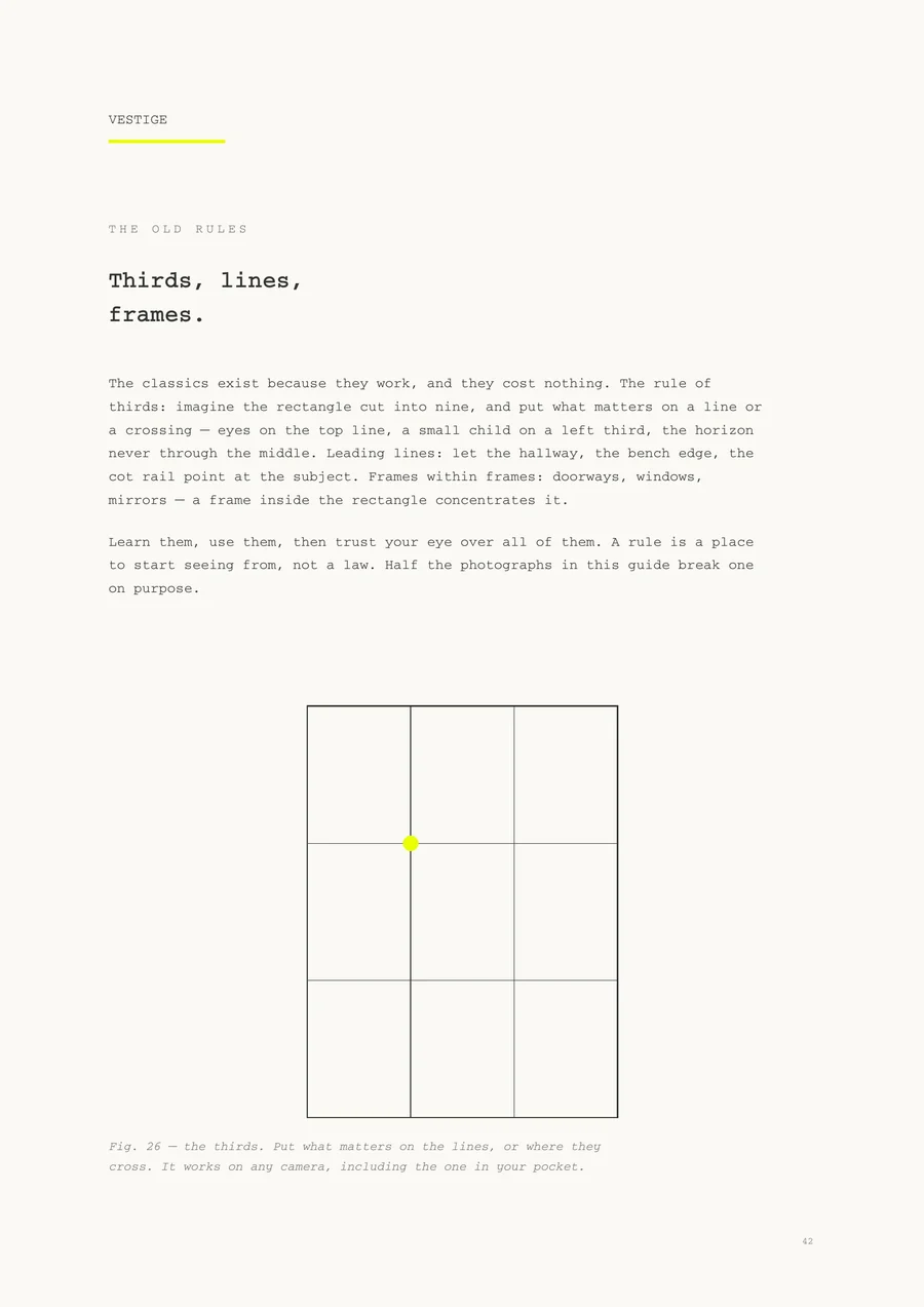 A page from the guide — thirds, lines, frames