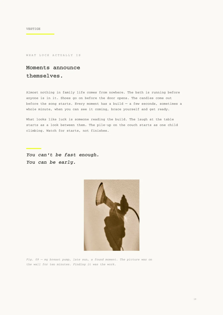 A page from the guide — moments announce themselves